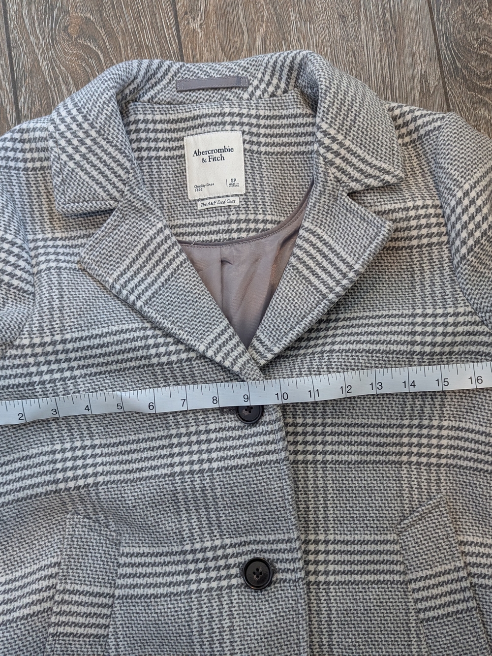 Abercrombie & Fitch Dad Pea Coat Grey Plaid Button Up Wool Blend Small Petite - Picture 15 of 16
